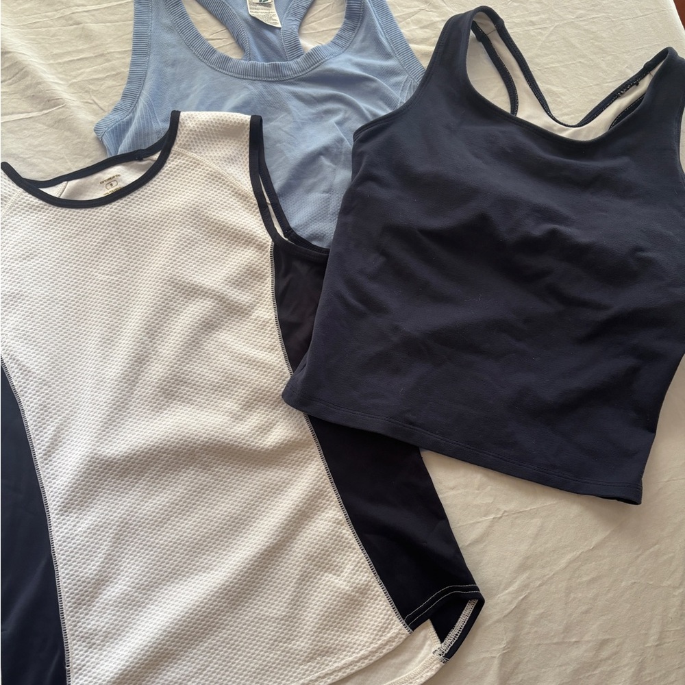 Set of Three Athletic Tank Tops in Blue and White